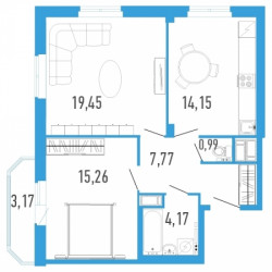 Двухкомнатная квартира 62.74 м²