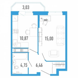 Однокомнатная квартира 37.39 м²