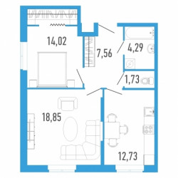 Двухкомнатная квартира 59.18 м²