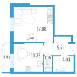Однокомнатная квартира 39.95 м²