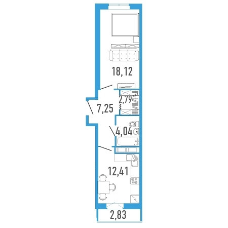 Однокомнатная квартира 46.03 м²