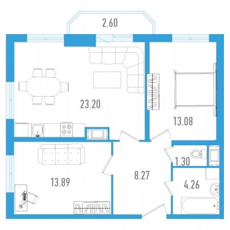 Двухкомнатная квартира 64.78 м²