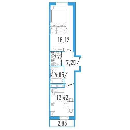 Однокомнатная квартира 46.05 м²