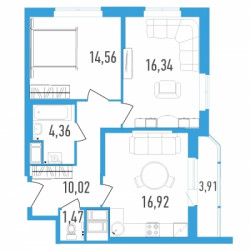 Двухкомнатная квартира 65.63 м²